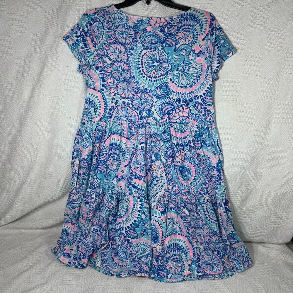 Lilly Pulitzer Girl's Mini Geanna Short Sleeve Swing Dress Blue Pink Size Medium